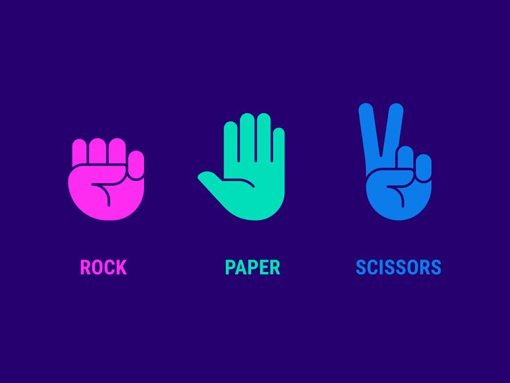 Poster image showing hand gestures for rock, paper, and scissors in a dynamic colorful style